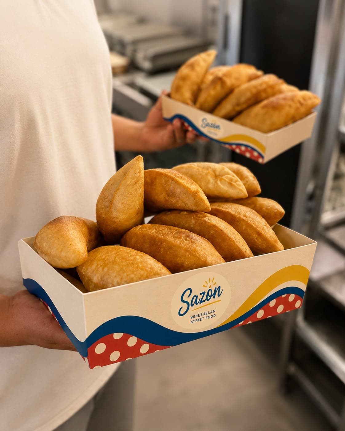 Sazón empanadas ready to serve at a market stop